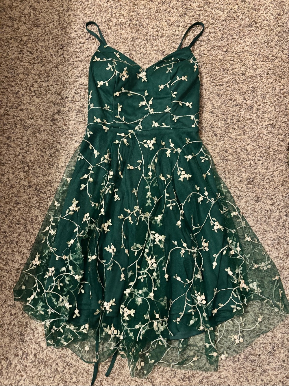 Green Floral Embroidered Party Dress